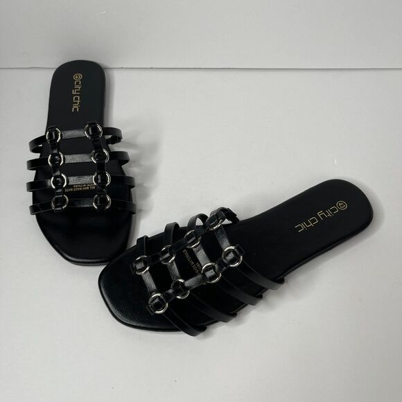 New Women’s Evans City Chic Black WIDE FIT Nova Slide Sandals Size 43 #360 - Picture 9 of 12